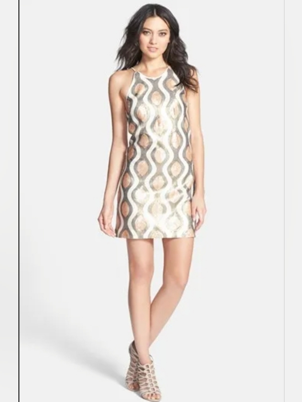 NWT Dress The Population Sequin Mini Shift Dress - Copper & Ivory - Small
